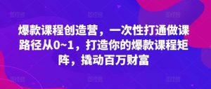 爆款课程创造营，​一次性打通做课路径从0~1，打造你的爆款课程矩阵，撬动百万财富-旺仔资源库