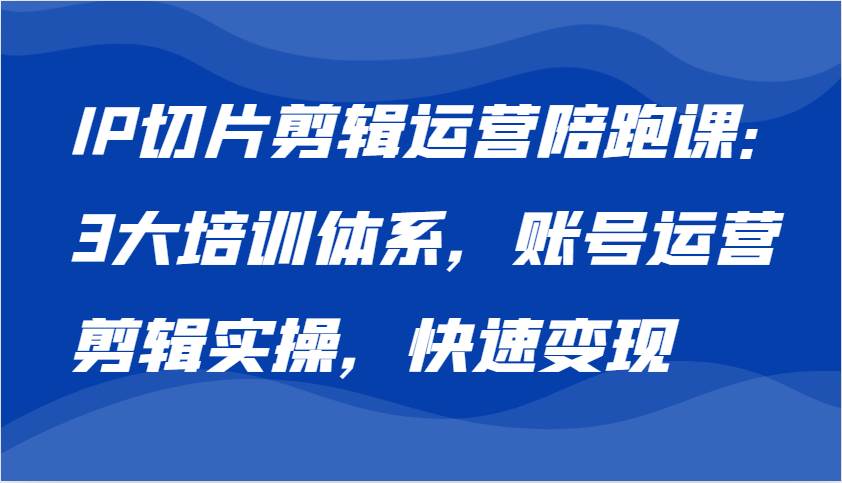 IP切片剪辑运营陪跑课，3大培训体系：账号运营 剪辑实操 快速变现-旺仔资源库