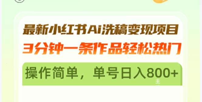 （13182期）最新小红书Ai洗稿变现项目 3分钟一条作品轻松热门 操作简单，单号日入800+-旺仔资源库