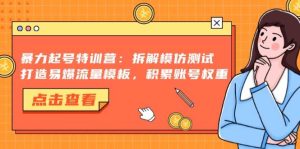 （13184期）暴力起号特训营：拆解模仿测试，打造易爆流量模板，积累账号权重-旺仔资源库