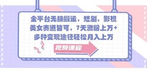 全平台无脑搬运，短剧，影视，美女赛道皆可，7天涨粉上万+，多种变现途径轻松月入上万-旺仔资源库