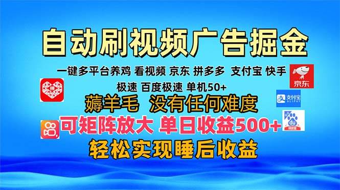 （13223期）多平台 自动看视频 广告掘金，当天变现，收益300+，可矩阵放大操作-旺仔资源库