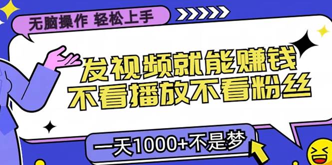 （13283期）无脑操作，只要发视频就能赚钱？不看播放不看粉丝，小白轻松上手，一天…-旺仔资源库