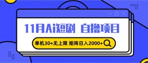 （13375期）11月ai短剧自撸，单机30+无上限，矩阵日入2000+，小白轻松上手-旺仔资源库
