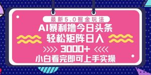 （13398期）今日头条最新5.0掘金玩法，轻松矩阵日入3000+-旺仔资源库