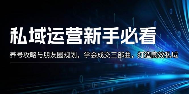 （13416期）私域运营新手必看：养号攻略与朋友圈规划，学会成交三部曲，打造高效私域-旺仔资源库