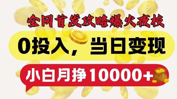 全网首发爆火夜校，0投入，当日变现，小白轻松月入1w+【揭秘】-旺仔资源库