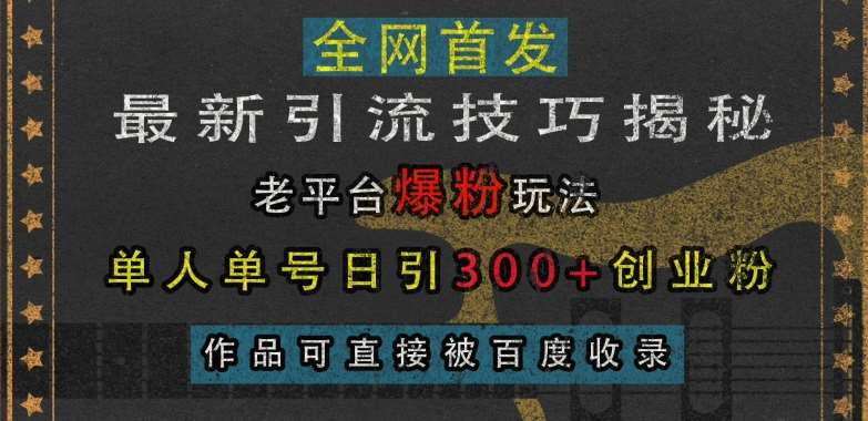 最新引流技巧揭秘，老平台爆粉玩法，单人单号日引300+创业粉，作品可直接被百度收录-旺仔资源库
