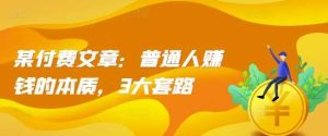 某付费文章：普通人赚钱的本质，3大套路-旺仔资源库