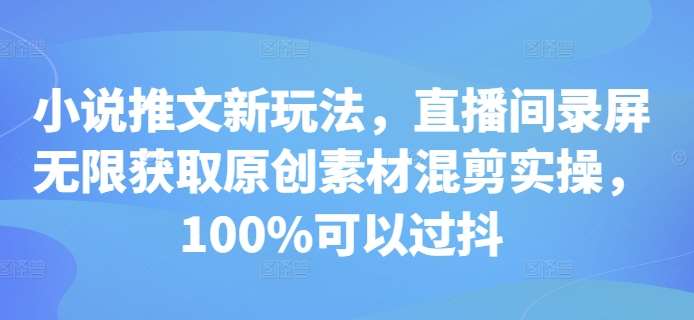 小说推文新玩法，直播间录屏无限获取原创素材混剪实操，100%可以过抖-旺仔资源库
