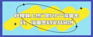 短视频上热门的20个流量密码，流量密码实战案例-旺仔资源库