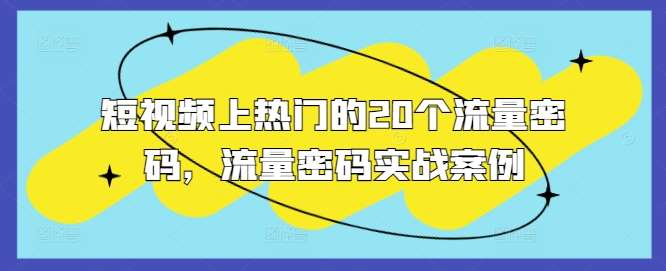 短视频上热门的20个流量密码，流量密码实战案例-旺仔资源库