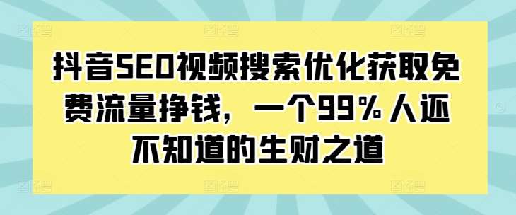 抖音SEO视频搜索优化获取免费流量挣钱，一个99%人还不知道的生财之道-旺仔资源库