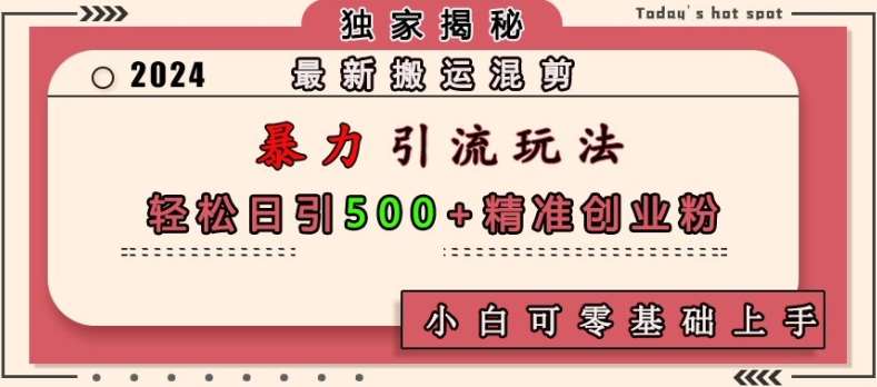 最新搬运混剪暴力引流玩法，轻松日引500+精准创业粉，小白可零基础上手-旺仔资源库