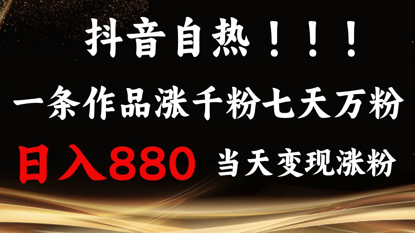 抖音小红书自热，一条作品1000粉，7天万粉，单日变现880收益-旺仔资源库