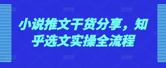 小说推文干货分享，知乎选文实操全流程-旺仔资源库