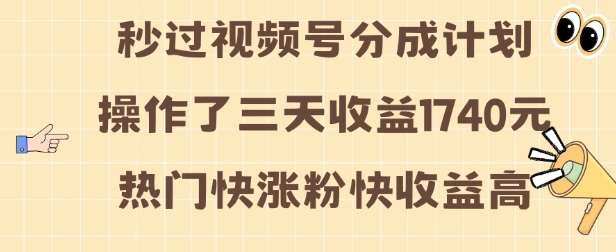 视频号分成计划操作了三天收益1740元 这类视频很好做，热门快涨粉快收益高【揭秘】-旺仔资源库