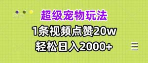 （13578期）超级宠物视频玩法，1条视频点赞20w，轻松日入2000+-旺仔资源库