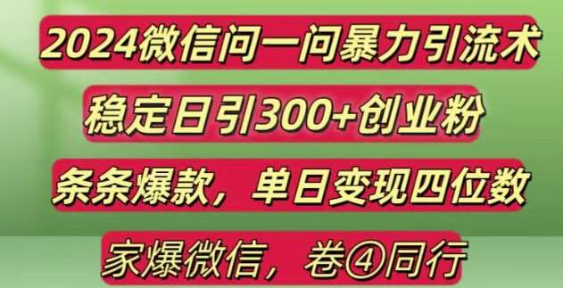 2024最新微信问一问暴力引流300+创业粉,条条爆款单日变现四位数【揭秘】-旺仔资源库