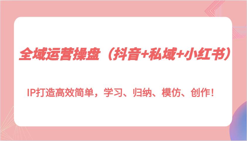 全域运营操盘（抖音+私域+小红书）IP打造高效简单，学习、归纳、模仿、创作！-旺仔资源库