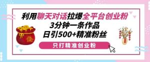 利用聊天对话拉爆全平台创业粉，3分钟一条作品，日引500+精准粉丝-旺仔资源库