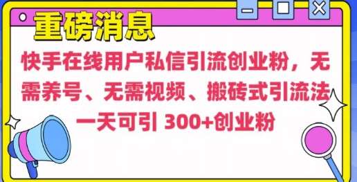 快手最新引流创业粉方法，无需养号、无需视频、搬砖式引流法【揭秘】-旺仔资源库