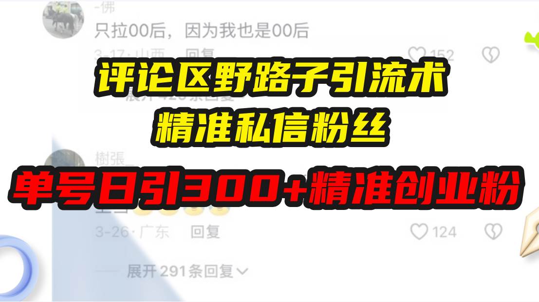 （13676期）评论区野路子引流术，精准私信粉丝，单号日引流300+精准创业粉-旺仔资源库