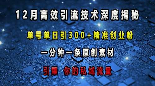 最新高效引流技术深度揭秘 ，单号单日引300+精准创业粉，一分钟一条原创素材，引爆你的私域流量-旺仔资源库