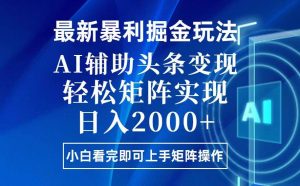 （13713期）今日头条最新暴利掘金玩法，思路简单，上手容易，AI辅助复制粘贴，轻松…-旺仔资源库