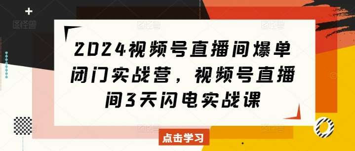 2024视频号直播间爆单闭门实战营，视频号直播间3天闪电实战课-旺仔资源库