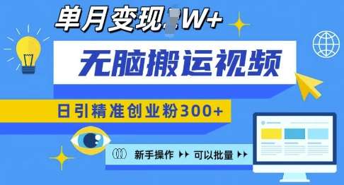 无脑搬运视频号可批量复制，新手即可操作，日引精准创业粉300+，月变现过W 【揭秘】-旺仔资源库