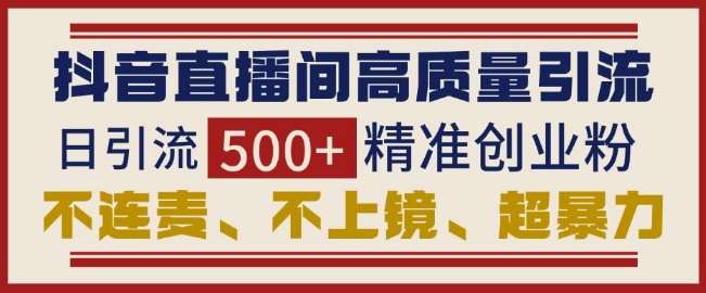 抖音直播间引流创业粉，无需连麦、不用上镜、超暴力，日引流500+高质量精准创业粉-旺仔资源库