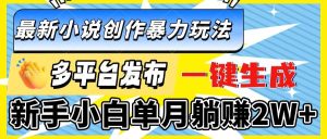 （13771期）最新小说创作暴力玩法，多平台发布，一键生成，新手小白单月躺赚2W+-旺仔资源库