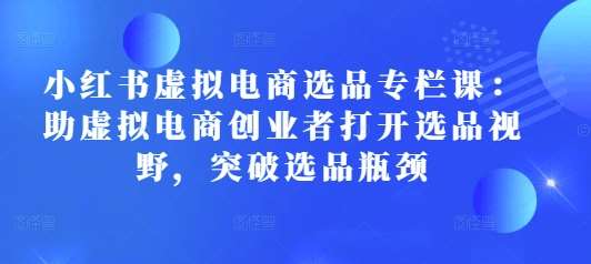 小红书虚拟电商选品专栏课：助虚拟电商创业者打开选品视野，突破选品瓶颈-旺仔资源库
