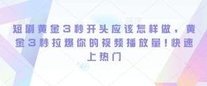 短剧黄金3秒开头应该怎样做，黄金3秒拉爆你的视频播放量，快速上热门-旺仔资源库