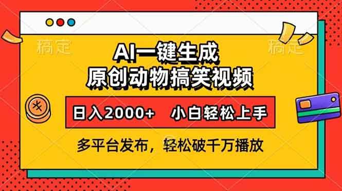 （13855期）AI一键生成动物搞笑视频，多平台发布，轻松破千万播放，日入2000+，小…-旺仔资源库