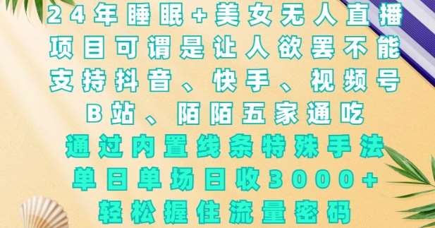 2024年睡眠+美女无人直播，通过内置线条特殊手法，单场日收3k+，轻松握住流量密码【揭秘】-旺仔资源库