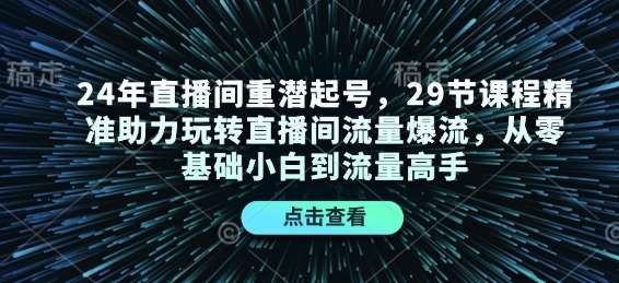 24年直播间重潜起号，29节课程精准助力玩转直播间流量爆流，从零基础小白到流量高手-旺仔资源库