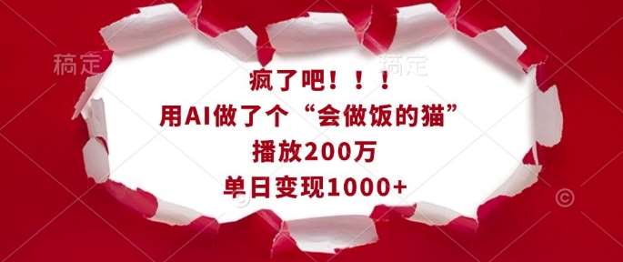 疯了吧！用AI做了个“会做饭的猫”，播放200万，单日变现1k-旺仔资源库