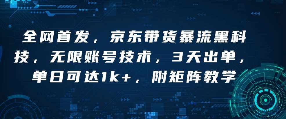 全网首发，京东带货暴流黑科技，无限账号技术，3天出单，单日可达1k+，附矩阵教学【揭秘】-旺仔资源库