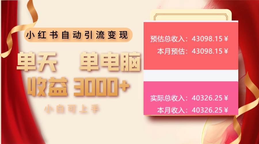 （13999期）小红书自动引流变现 单天单电脑收益3000+  小白可上手-旺仔资源库