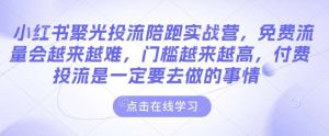 小红书聚光投流陪跑实战营，免费流量会越来越难，门槛越来越高，付费投流是一定要去做的事情-旺仔资源库