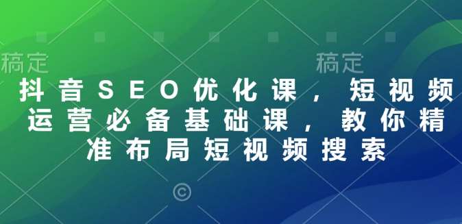 抖音SEO优化课，短视频运营必备基础课，教你精准布局短视频搜索-旺仔资源库