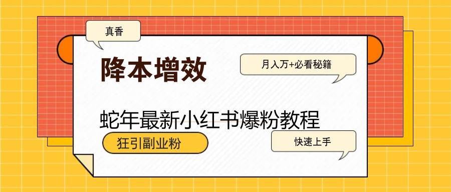 蛇年最新小红书爆粉教程，狂引副业粉，月入万+必看-旺仔资源库