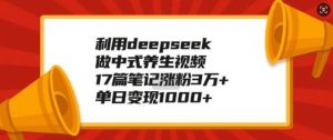利用deepseek做中式养生视频，17篇笔记涨粉3万+，单日变现1k-旺仔资源库