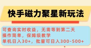 快手磁力新玩法，可查询实时收益，单机30+，批量可日入3到5张【揭秘】-旺仔资源库