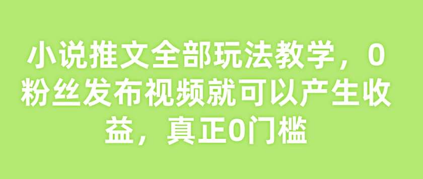 小说推文全部玩法教学，0粉丝发布视频就可以产生收益，真正0门槛-旺仔资源库