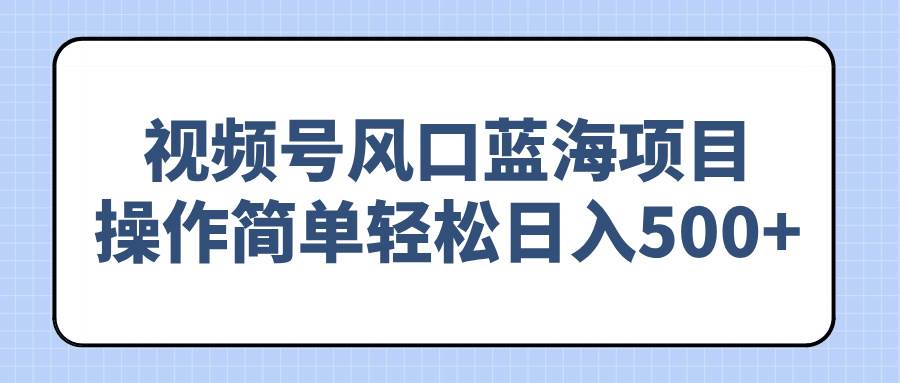 （14276期）视频号风口蓝海项目，操作简单轻松日入500+-旺仔资源库