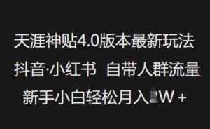 天涯神贴4.0版本最新玩法，抖音·小红书自带人群流量，新手小白轻松月入过W-旺仔资源库