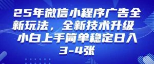 2025年微信小程序最新玩法纯小白易上手，稳定日入多张，技术全新升级【揭秘】-旺仔资源库